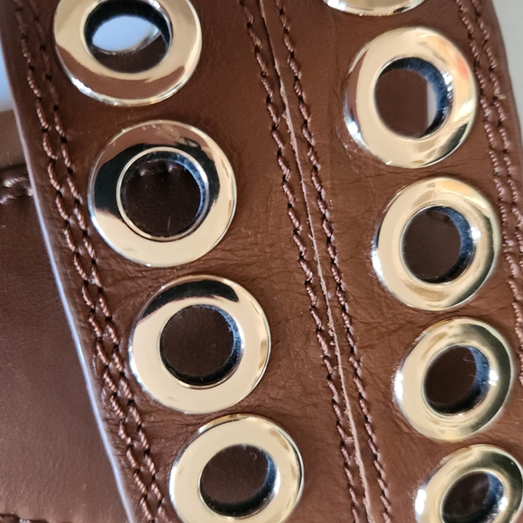 Zara Brown Slide Sandals with Gold Accents - Picture 2 of 5